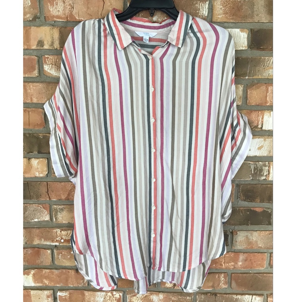 Time and Tru Women’s Multicolored Striped Button Down Top Size Large